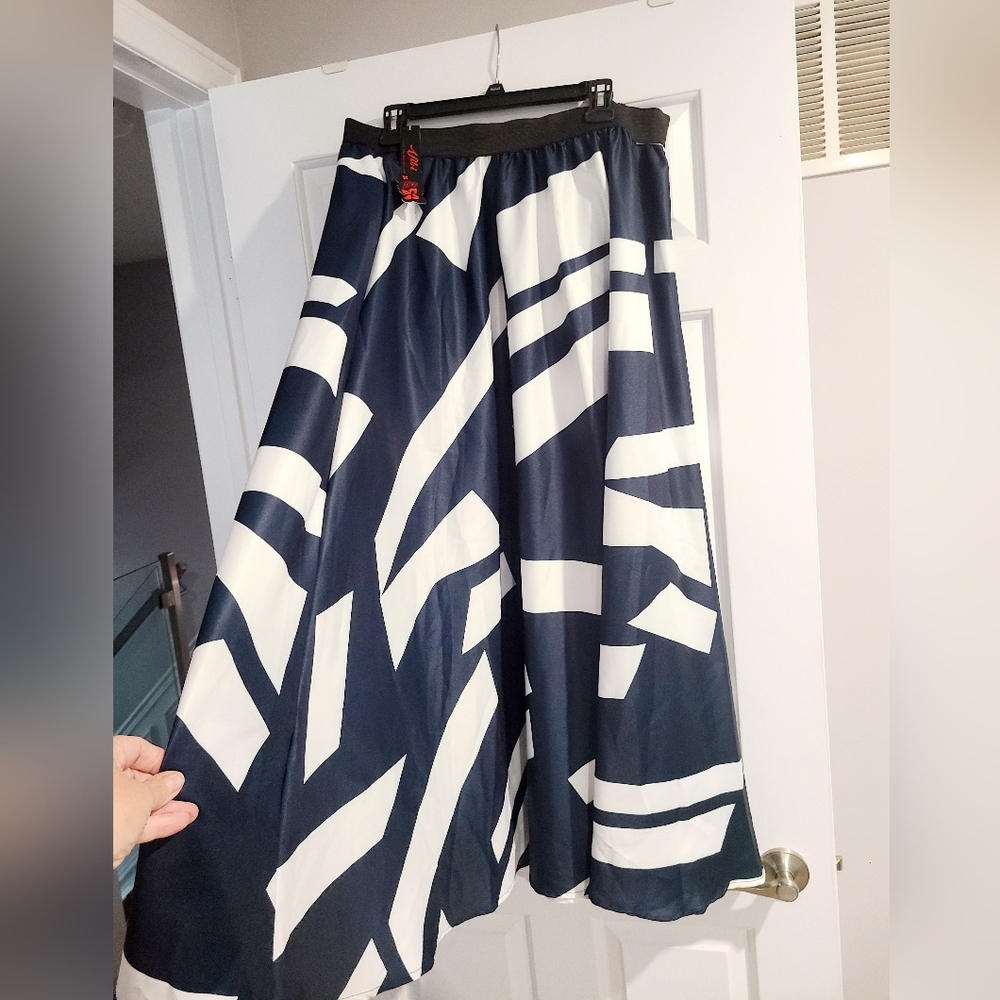 Navy and White Geometric Women's Skirt